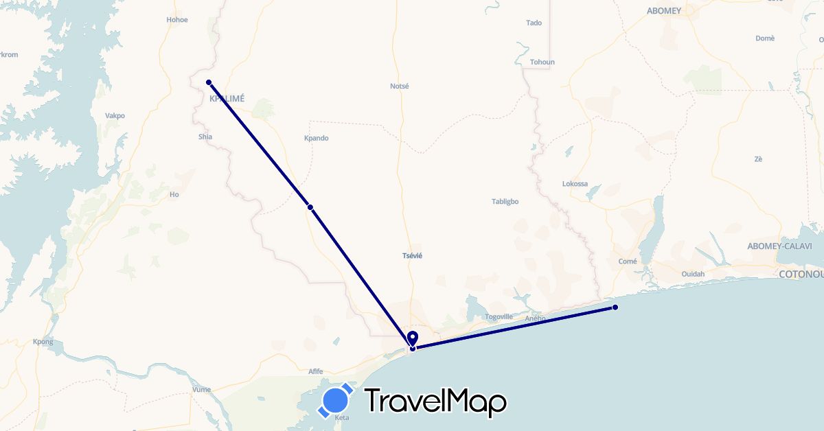 TravelMap itinerary: driving in Benin, Togo (Africa)